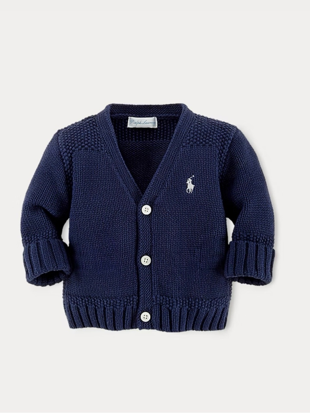 Ralph Lauren Refined Navy Baby Knit V-Neck Cardigan with Polo Pony 12 Months NWT